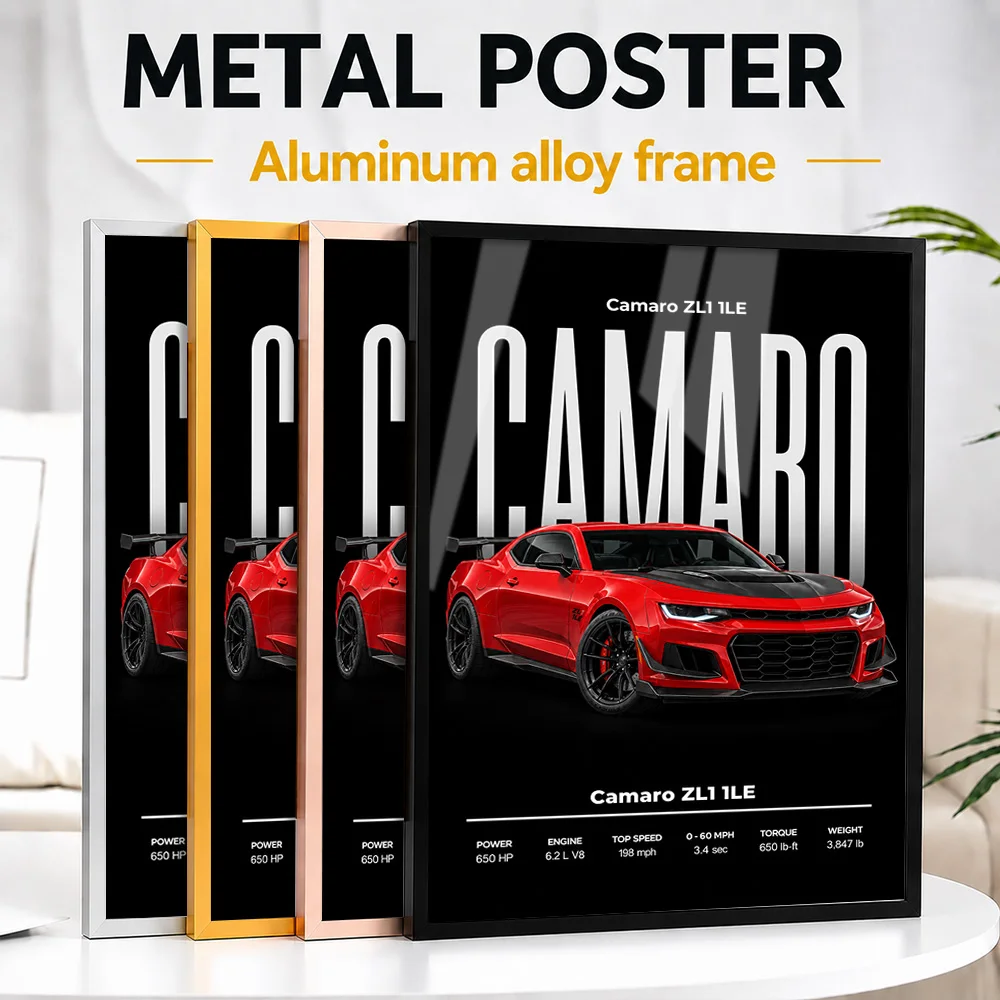 American Camaro ZL1 1LE Red Hot Sports Car Framed Metal Print Customized Dynamic Track Aesthetic Wall Art Ideal Gift For Drivers