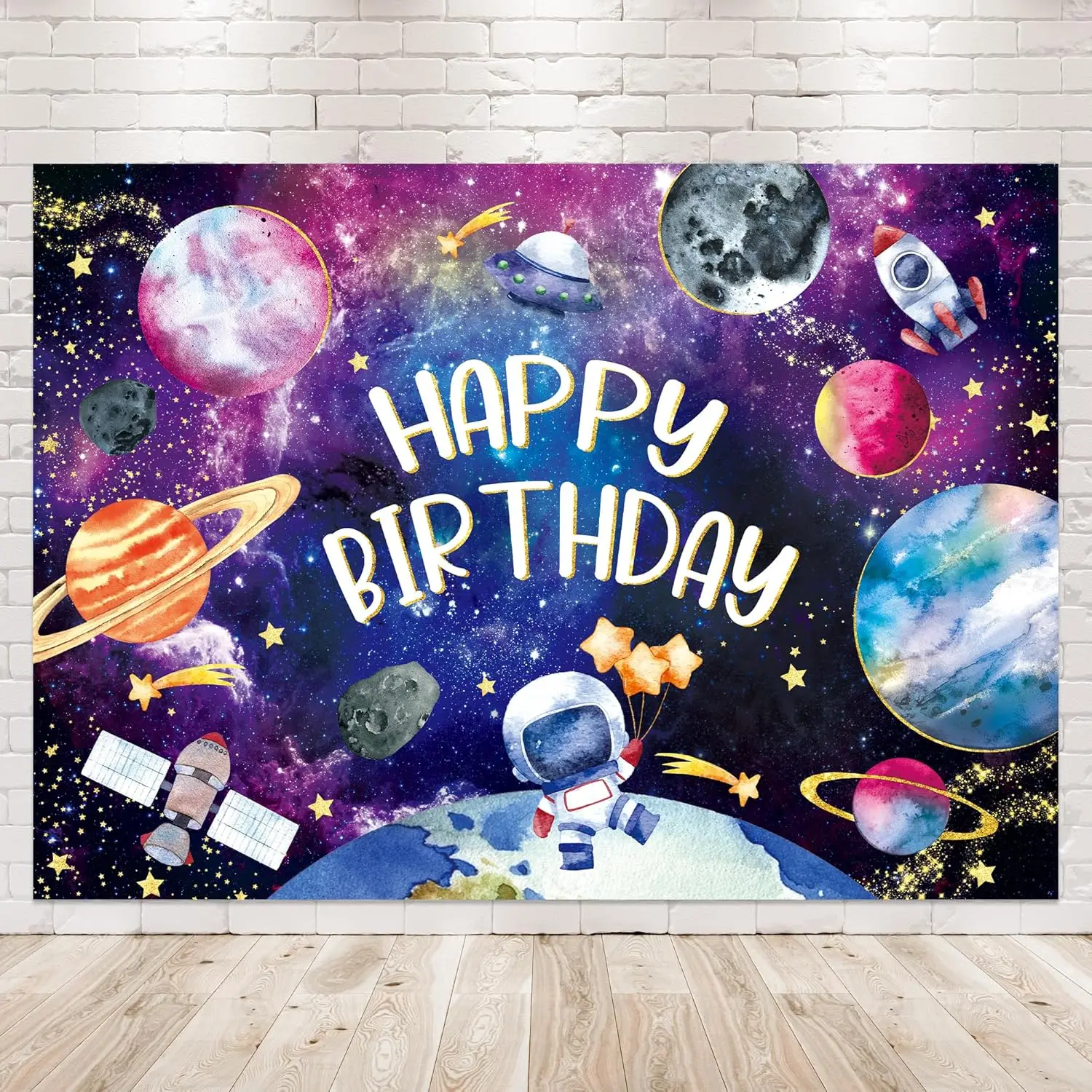 

Kids Outer Space Nebula Planet Cartoon Airship Spaceman Galaxy birthday party photo background photography backdrops studio