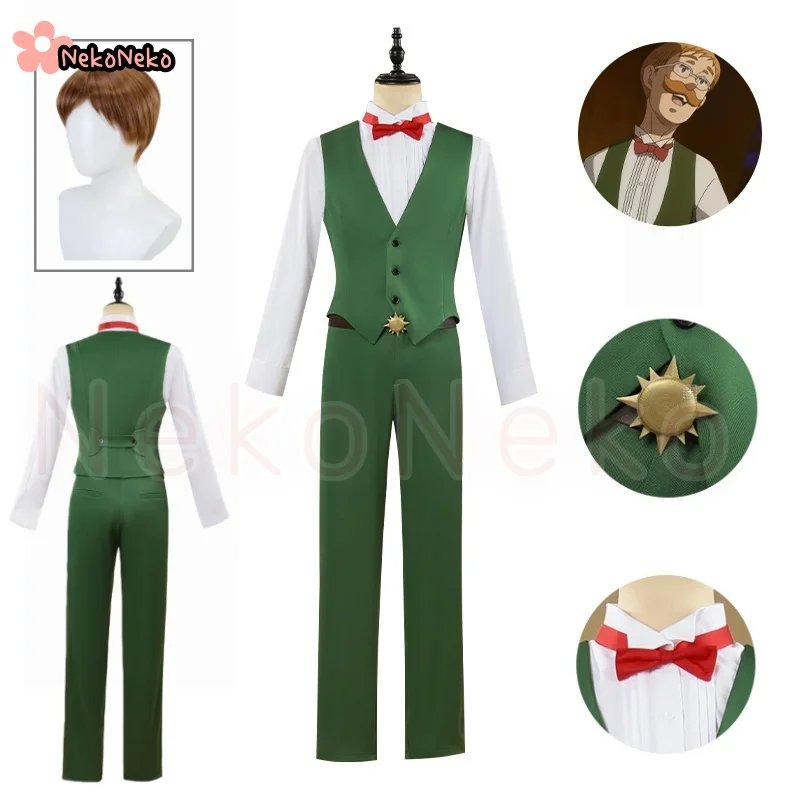 

Anime Adult Men Cosplay Costume Wig The Seven Escanor Cosplay Costume Hair Deadly Sins Shirt Vest Pants Bow Tie Set