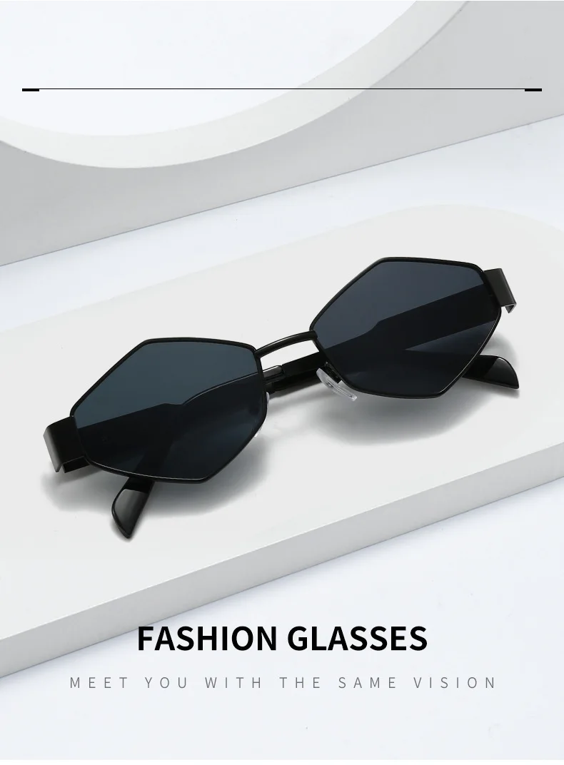 Polygonale Luxus Sonnenbrille Frauen Marke Mode Raute Sonnenbrille Frau 2024 Retro Vintage Metall Diamant Shades Brillen – Detail 3