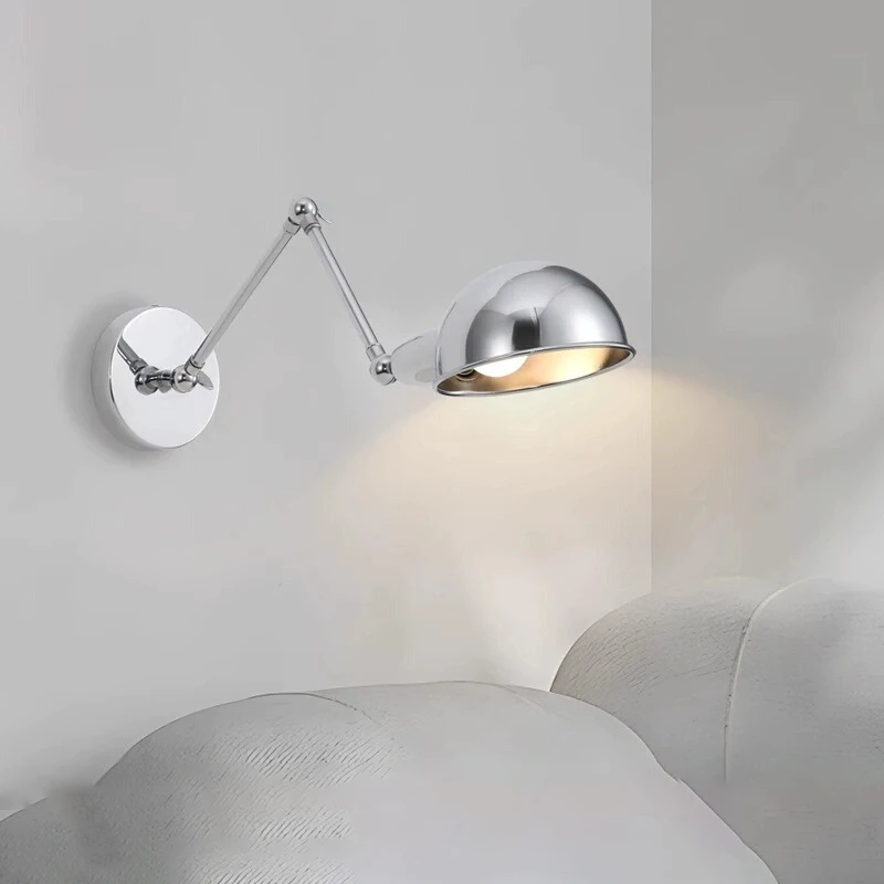 

Industrial Style Silver Long Pole Wall Lamps Retractable Adjustable Minimalist Modern Living Room Bedroom Bedside Wall Lights