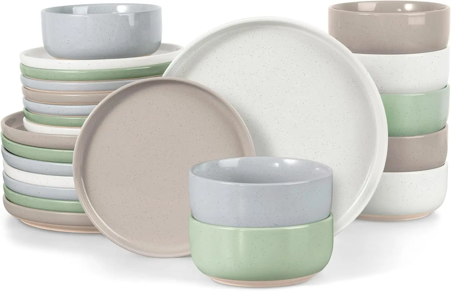 

Dinnerware Plates and Bowls Set for 8, 24PCS Speckled Dinnerware Set for Soup, Salad, Food Grade Clay Stoneware Dishes, Scratch