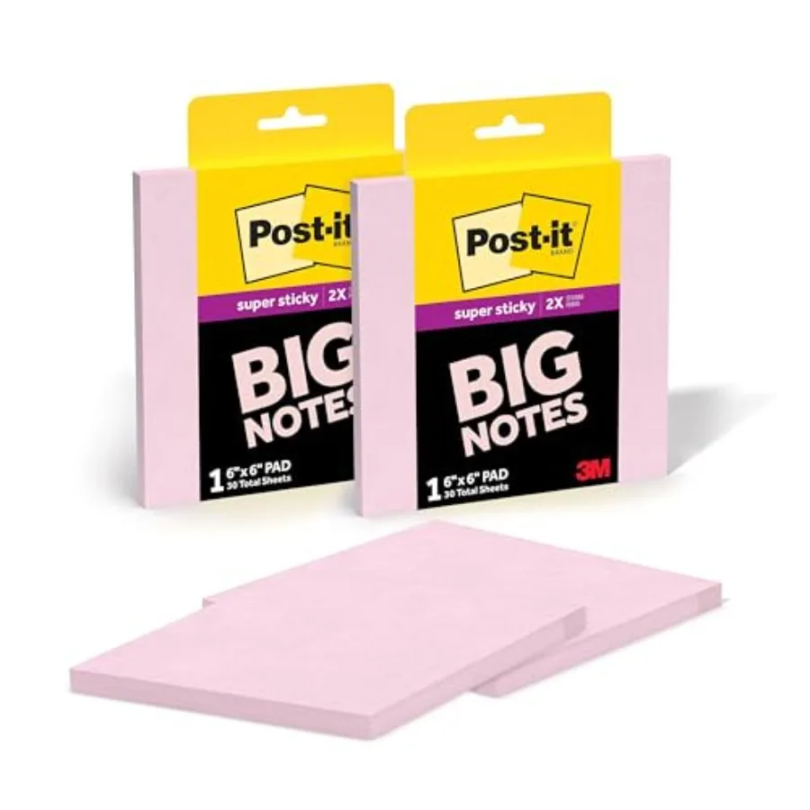 

Super Sticky Big Notes, 6 in. x 6 in., Extra Large Sticky Notes in, 2 Pads, 60 Sheets Total, Great for Vision Boards, Creative