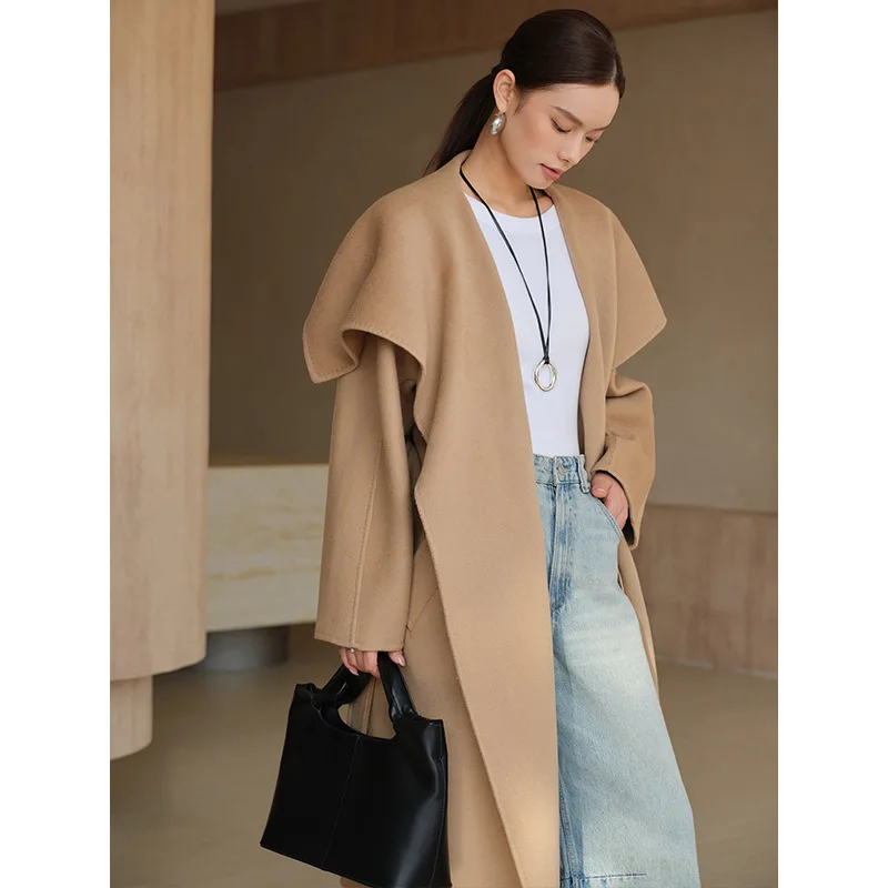 UMI MAO 양면 울 코트 여성 가을 ​​겨울 양모 대형 옷깃 중간 길이 울 코트 여성 오버코트