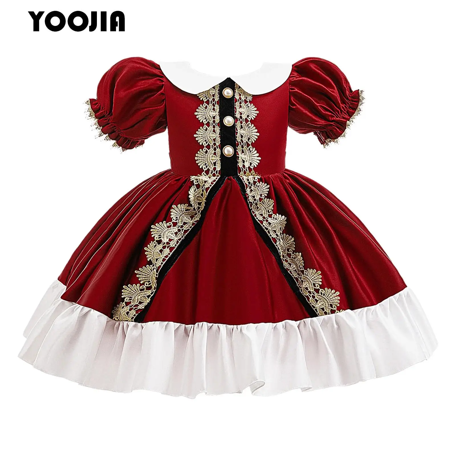 

Girls Christmas Dress Princess Dinner Birthday Pageant Kids Elegant Ball Gown Xmas Party Puffy Sleeve Ruffled Santa Claus Dress