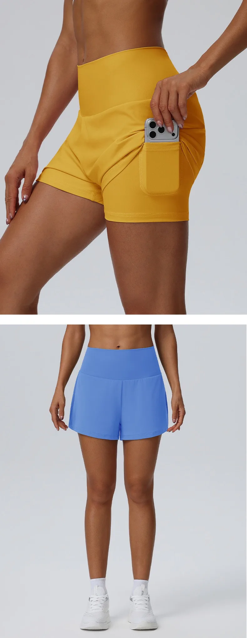 Women's Summer Loose Running Shorts 2-in-1Quick Dry Athletic Yoga Gym Shorts with Pockets Yoga Fitness Sports Shorts