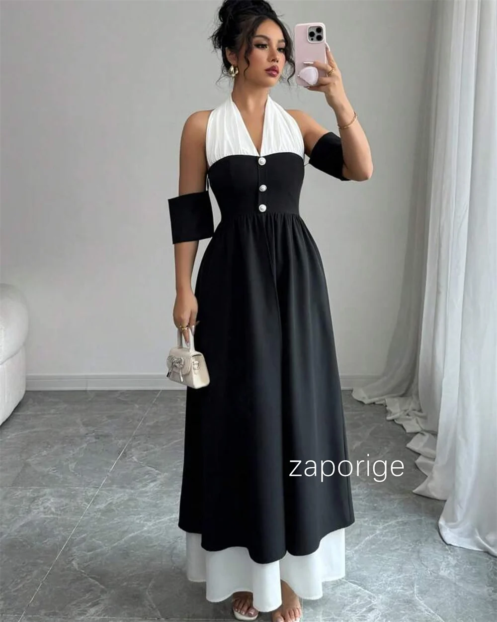 Abiti midi con scollo all'americana a trapezio con bottoni a pieghe abbinati personalizzati Occasioni su misura Pastrol squisito di alta qualità