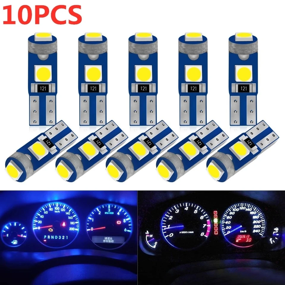 10pcs T5 Led 전구 W3W W1.2W 12V Led Canbus 자동차 인테리어 조명 대시 보드 온난화 표시기 웨지 자동 악기 램프 썸네일 7