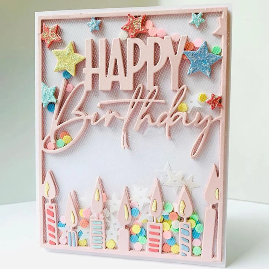 2024 New 14*11CM Happy Birthday Candle Background  Metal Cutting Dies for Scrapbook paper craft knife mould blade punch stencil