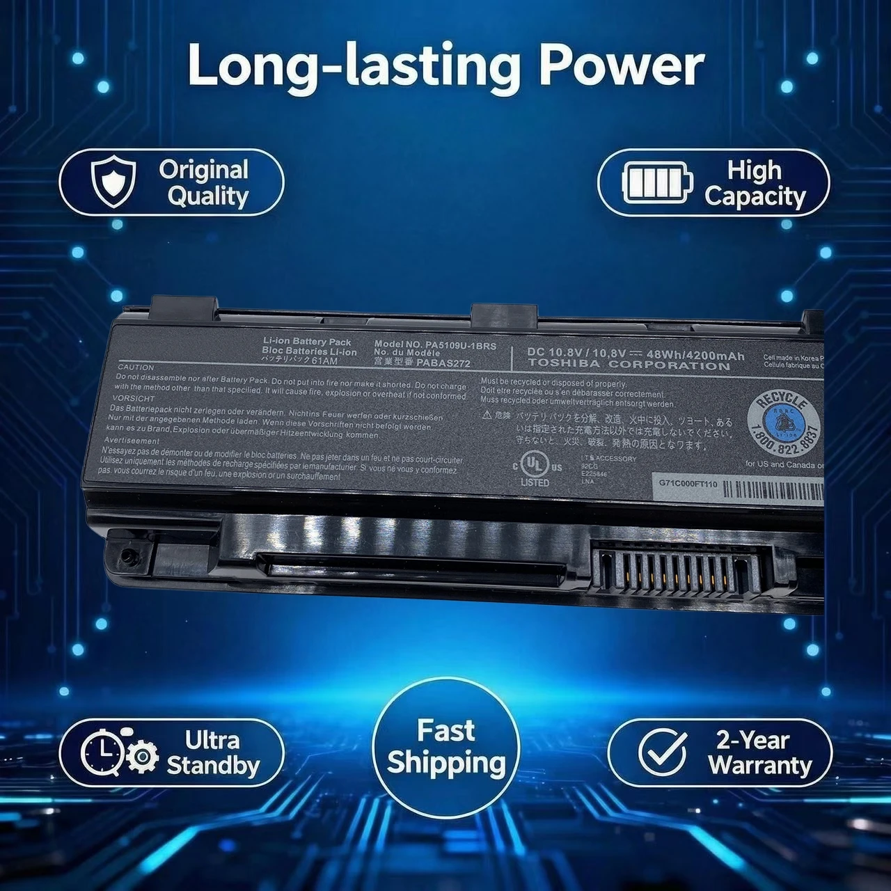 Original PA5109U PA5109U-1BRS PA5110U Laptop Battery For Toshiba C40 C45 C50 C50D C55 C55D C55DT C55T C70 C75DT Series PABAS272