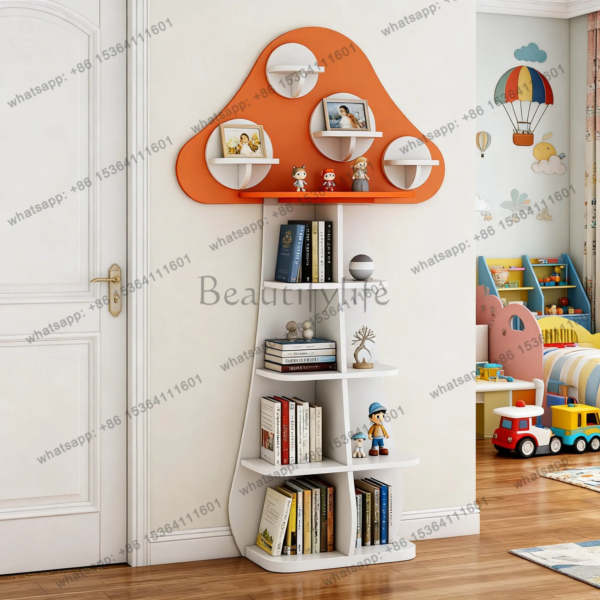 

Creative mushroom modeling corner bookshelf floor-to-ceiling picture book shelf model room background decoration