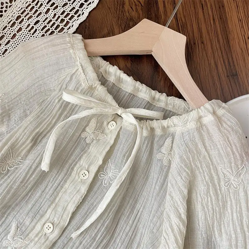 Summer Children's Thin Coat Girls Baby Butterfly Jacquard  Lace-up Shawl Loose Korean Girls Air Conditioning Cardigan
