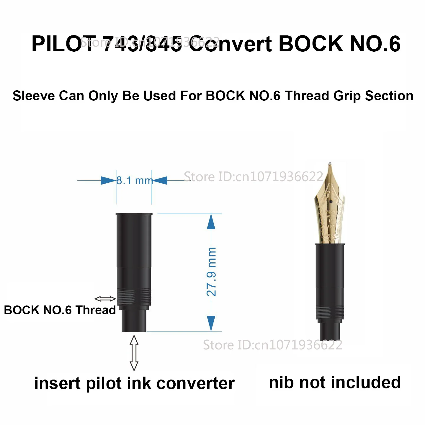 Zestaw końcówek do pióra Selmy BOCK nr 6, uchwyt, tuleja konwersyjna, odpowiedni do piór wiecznych Sailor Platinum MB/ Pelikan Wingsung. — zdjęcie produktu 3