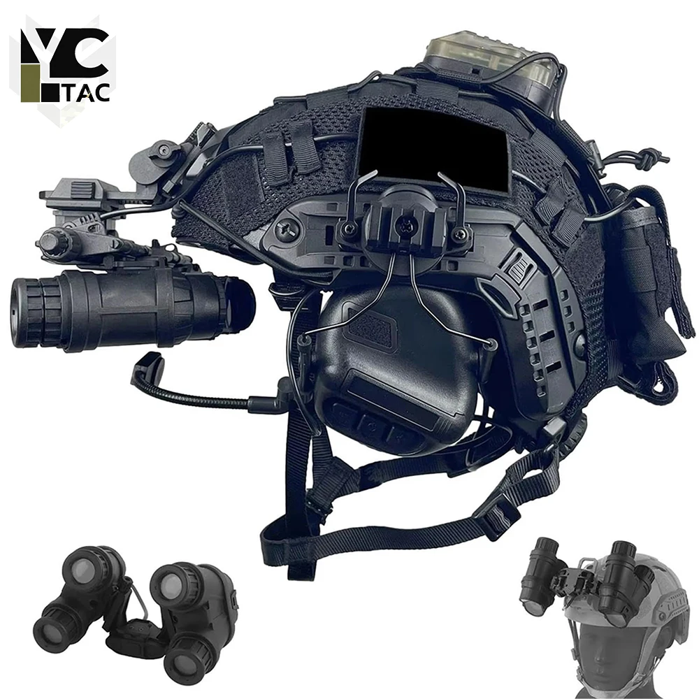 YCTAC Tactical FAST Helmet Set Airsoft PJ Helmet with Headset NVG Model L4G24 Signal Light Counterweight Pouch for CS Cosplay