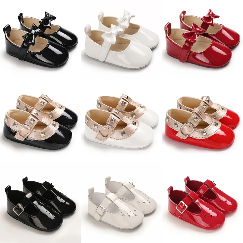 New 0-18M Baby Girls Shoes Wedding Baptism Princess PU Leather Shoes Infant Toddler Casual Soft Sole Anti-slip  First Walkers