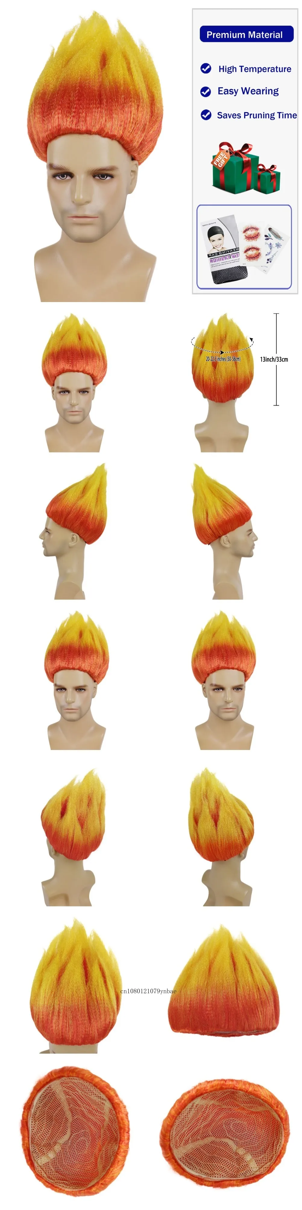 Perucas sintéticas laranja e amarelo de fogo com gravata para homens, peruca  curta de cosplay anime, fantasia de festa do carnaval do Dia das Bruxas -  AliExpress, image size:1002x4014