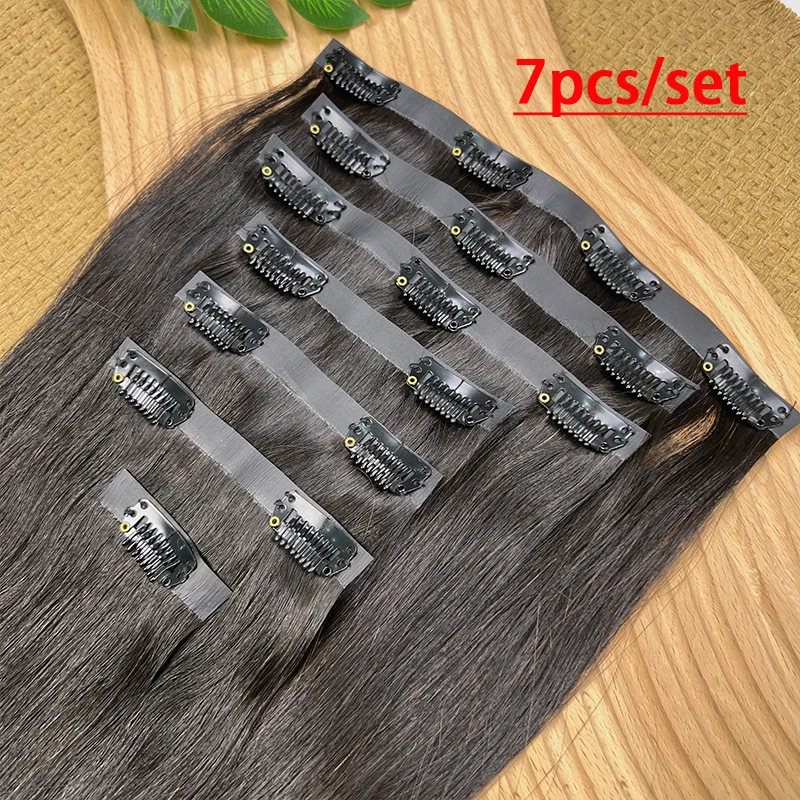 Invisible Seamless Clip Ins Bone Straight Human Hair Unprocessed Raw Hair PU Weft Extensions Full Head 7Pcs/Set Clip on Hair