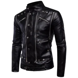 Men's Leather Jacket with Many Zippers Leather Coat Mens Biker Leather Jacket  Motorcycle Jacket