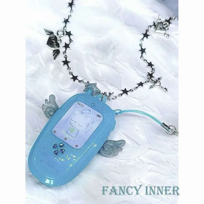 

2025 New Y2k Necklace Metal Chain Star Angel Phone Pendant Vintage Long Neck Accessaries for Women Girl Party Gift Jewelry