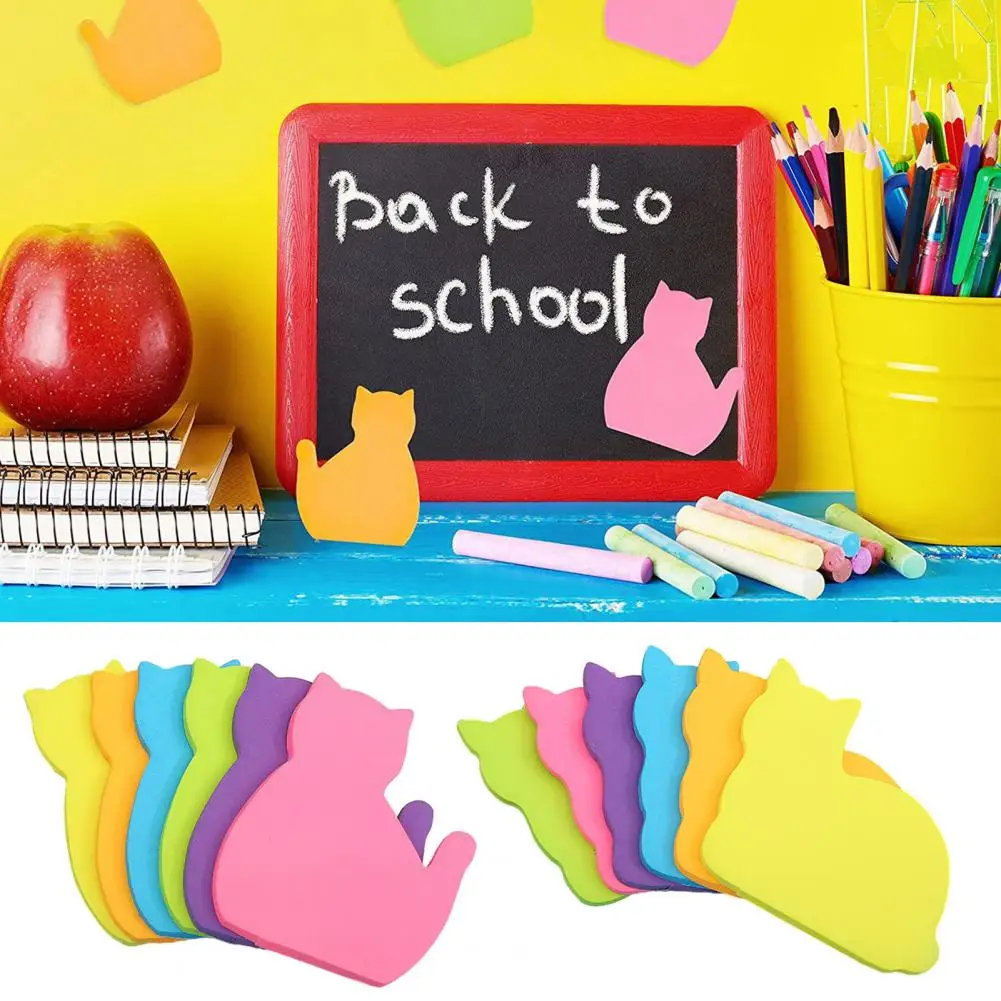 猫の形をした付箋、メモ帳インデックスマーカー、粘着性、強く、愛らしい、学用品、6個