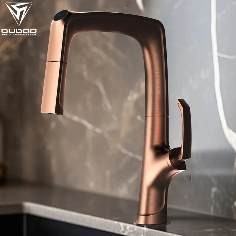 

New single handle kitchen faucet, made of brass material, with a hot and cold mixer and LED digital display