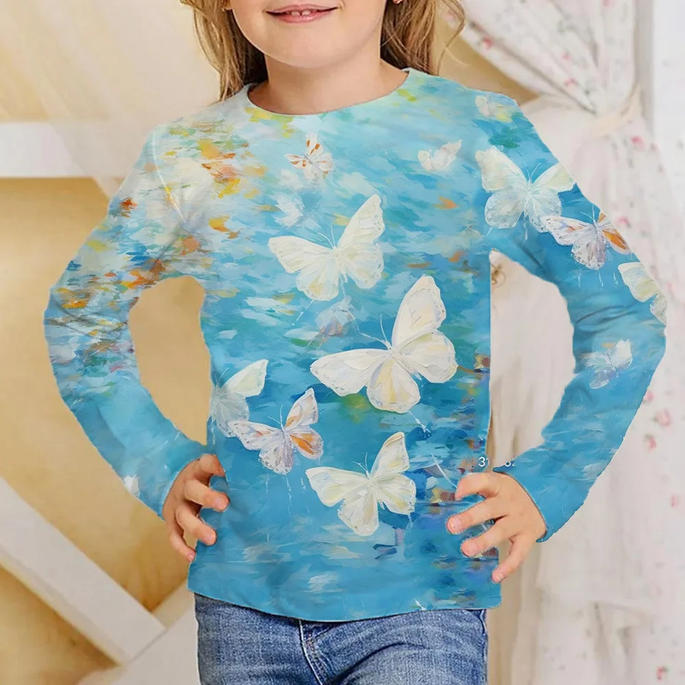 Topkleding Voor Kinderen T-Shirts Mode Girly T-Shirt Lange Mouwen Van 6 Tot 14 Jaar Verjaardag Meisje Tieners 2023 Herfst Kinderen