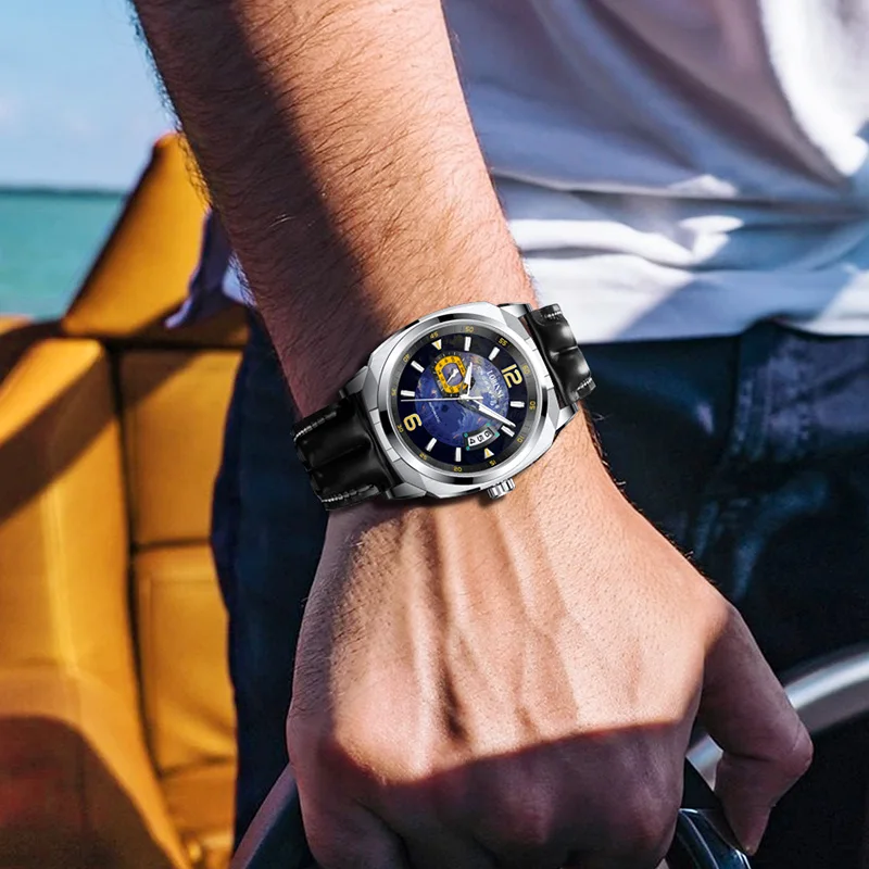 LOBINNI 新しい高級メンズ腕時計スクエア自動機械式時計御代田ムーブメントサファイアガラス防水スポーツ腕時計