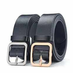 Women's Belt Soft PU Leather Belt Square Buckle Pin Buckle Jeans Black Belt Chic Luxury Brand Ladies Vintage Female Waistband