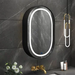 Smart Oval Bathroom LED Dressing Mirror Bathroom Cosmetic shampoo storage cabinet mirrors Mounted Makeup Cabinet Storage Mirror