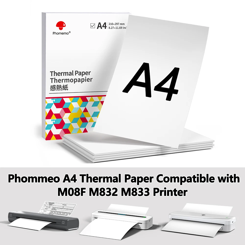 Phomemo Thermal Paper A4 Printer Paper Quick-Dry Paper Compatible with M08F M832 Portable Printer for Office,Business 100 Sheets