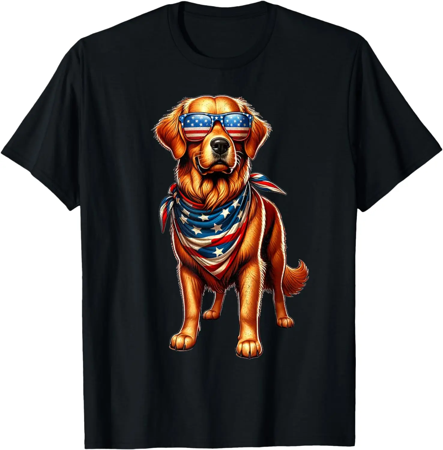 

Golden Retriever American Flag USA America 4th Of July T-Shirt