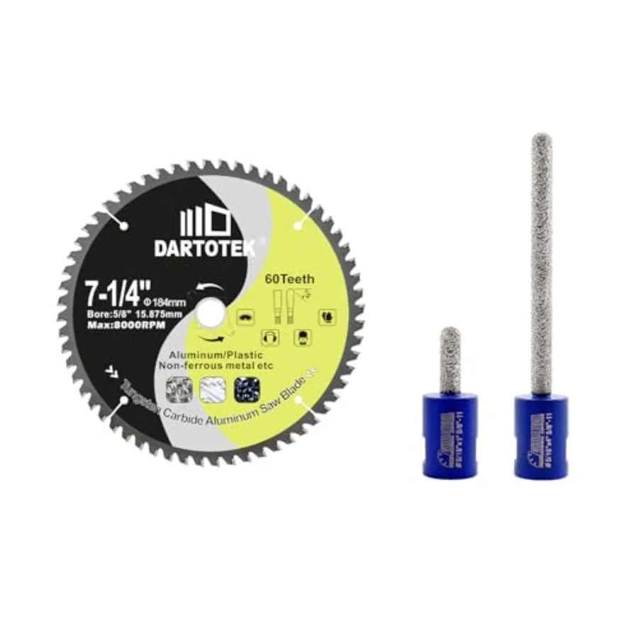 

Диск отрезной 7-1/4 дюйма (184 мм) для алюминия, 60 зубьев, TCT, с отверстием 5/8 дюйма, для циркулярной пилы, для резки алюминия и пластика