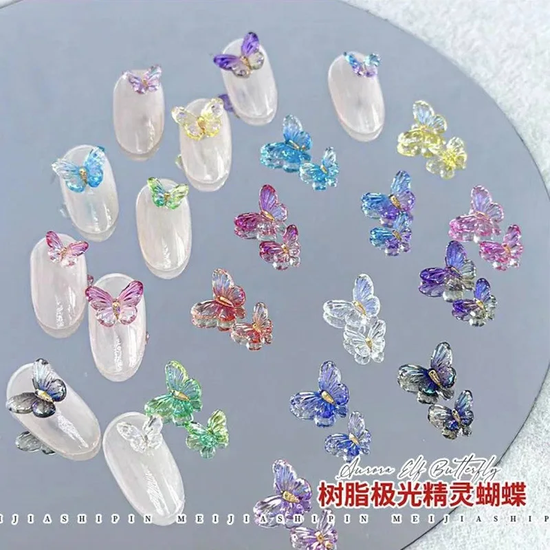 Colorido Aurora Butterfly Nails Decoração, geléia resina decalques, Nail Charms, Manicure Parts, 20pcs