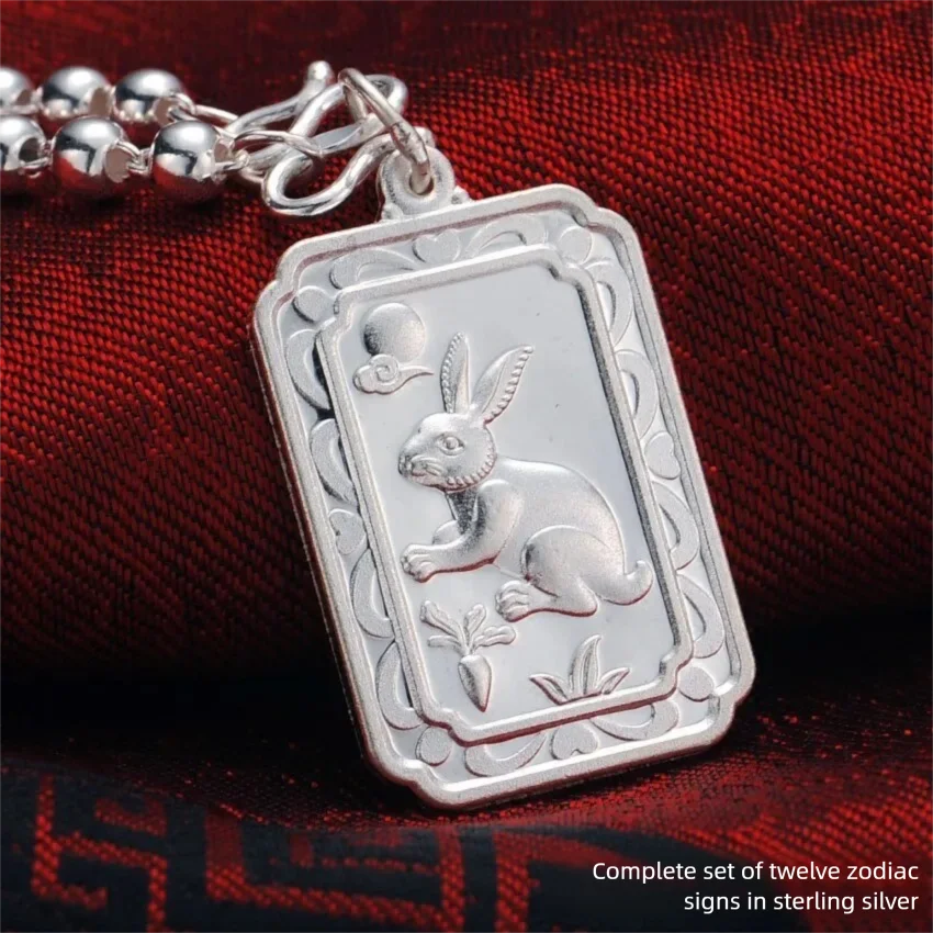 

Chinese Zodiac 990 Sterling Silver Pendant Birth Year Rabbit Rooster Pig Dog Monkey Silver Medal Necklace For Kids Men Women