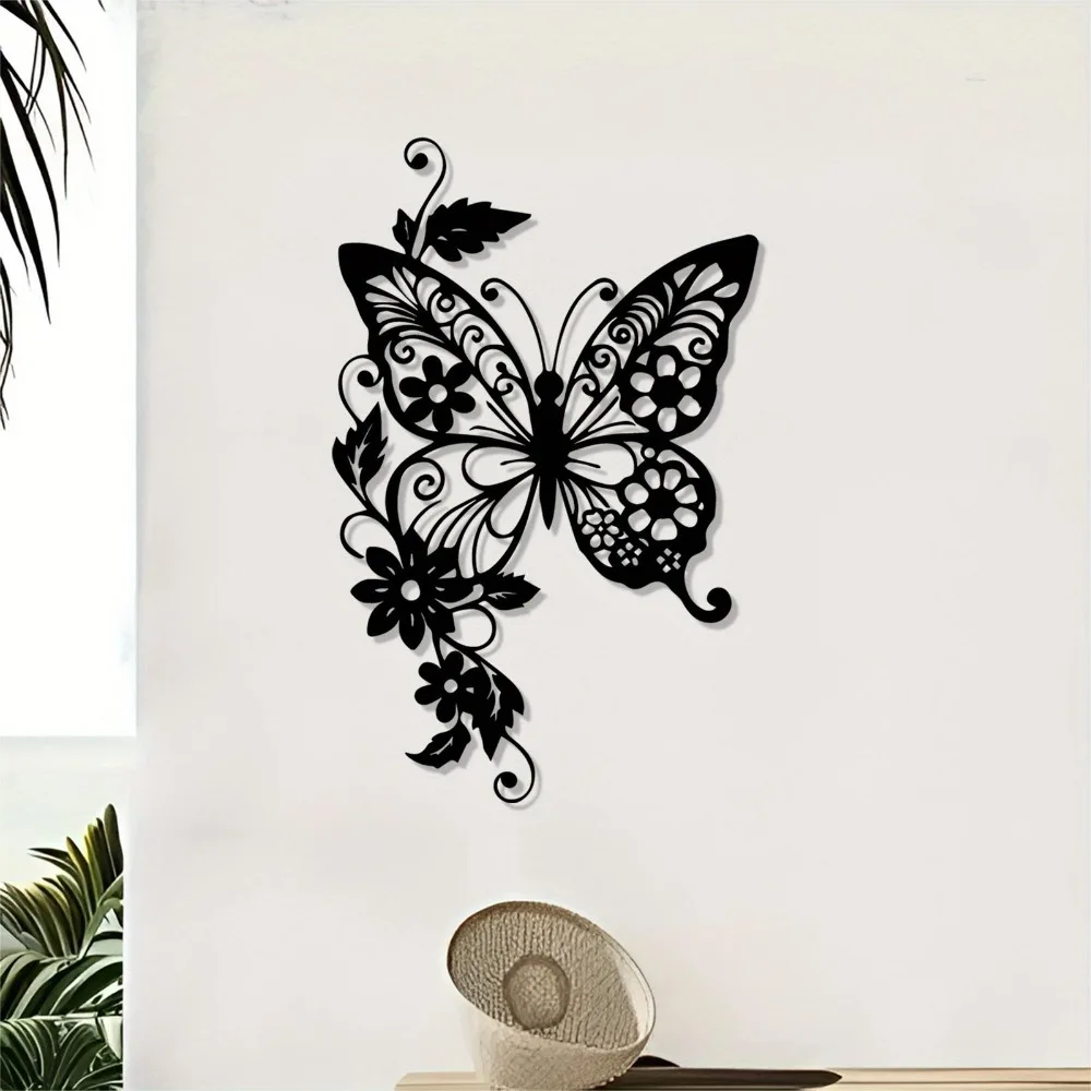 1pc Art Nouveau Butterfly Metal Wall Art - Elegant Iron Decor for Home, Halloween Christmas New Year Gift