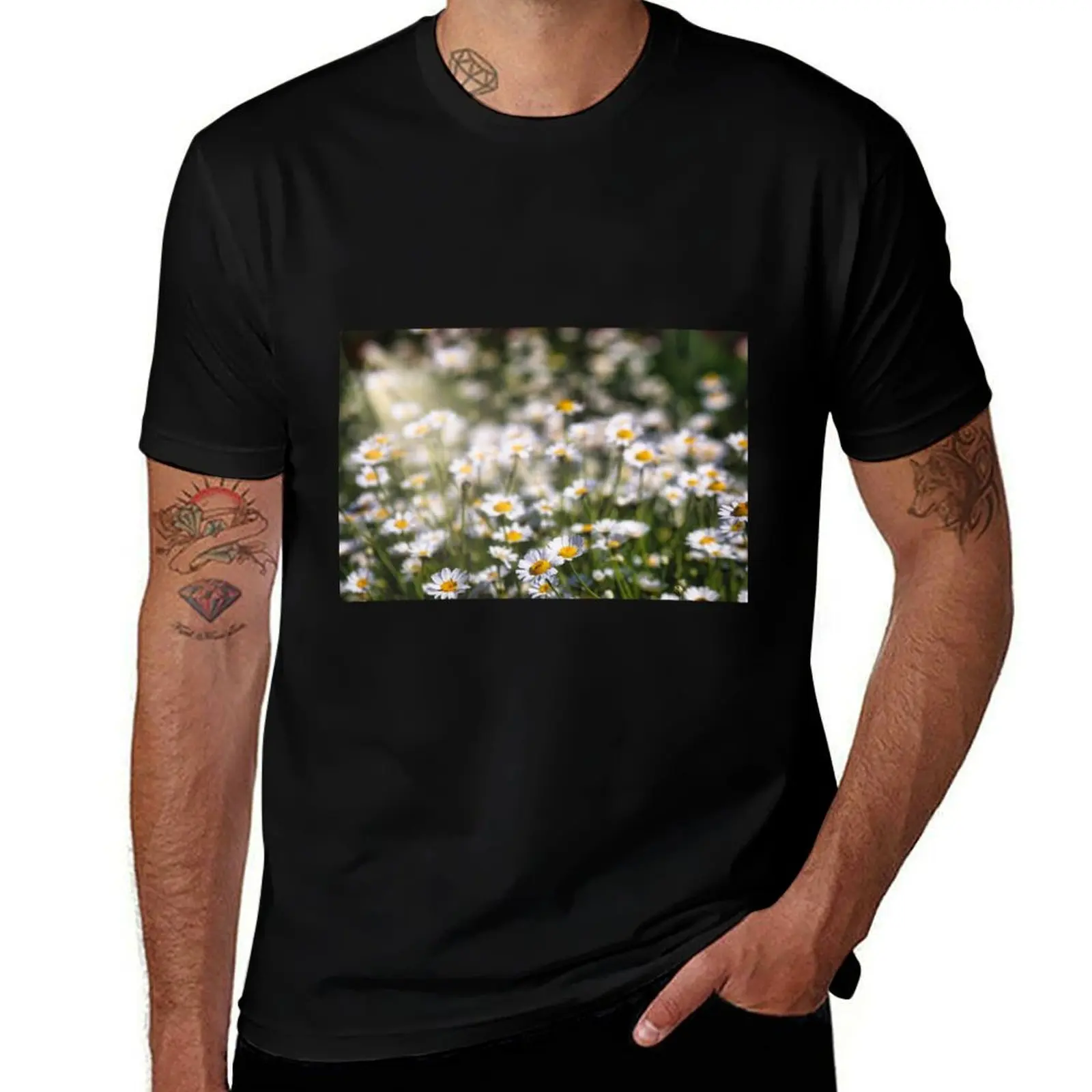 

White chamomile flowers sping season meadow T-Shirt blacks boys whites cute tops Men's cotton t-shirt