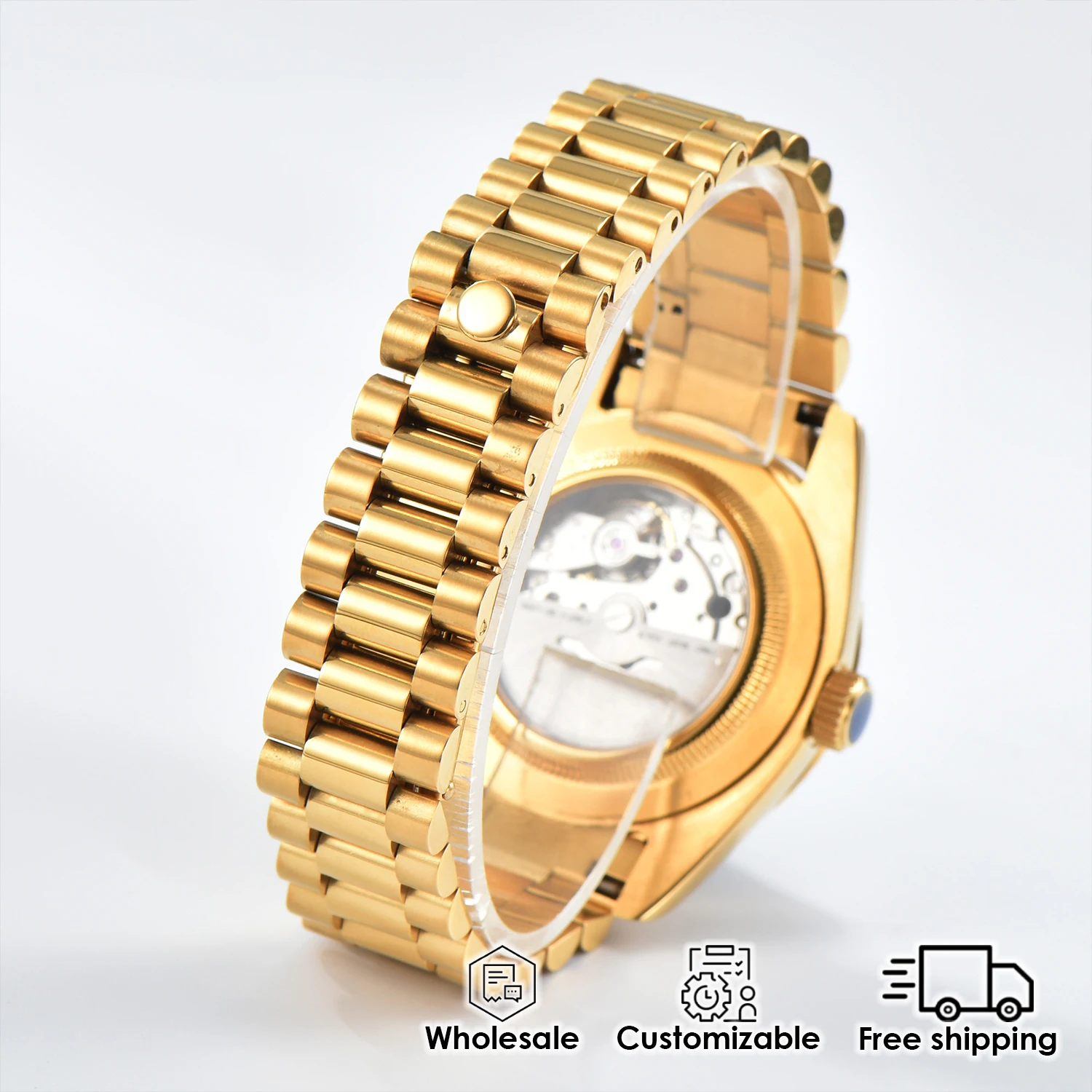 39mm luxury gold men's watch MIYOTA8285 automatic mechanical movement date/week display sapphire glass business watch