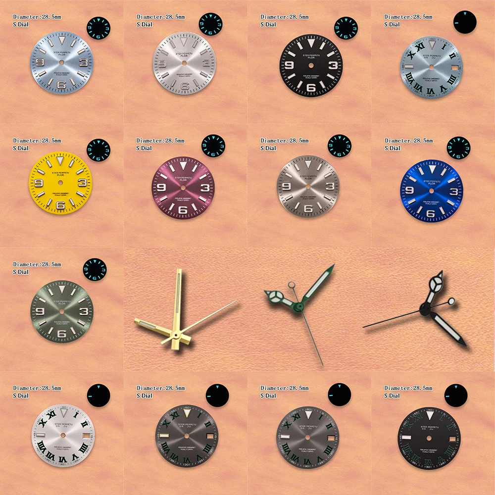S Dial 28.5mm E-xplorer Dial Roman dial Sun pattern Ice Blue Luminous Fit NH35 NH36 4R Movement Watch Modification Accessories