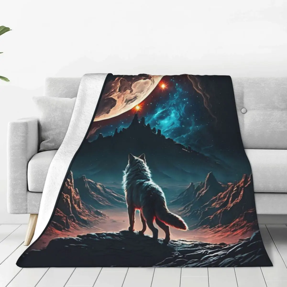 Wolf Enchanted Place Blankets Dark Night Camping Flannel Throw Blanket Warm Soft Couch Chair Design Bedspread Birthday Gift