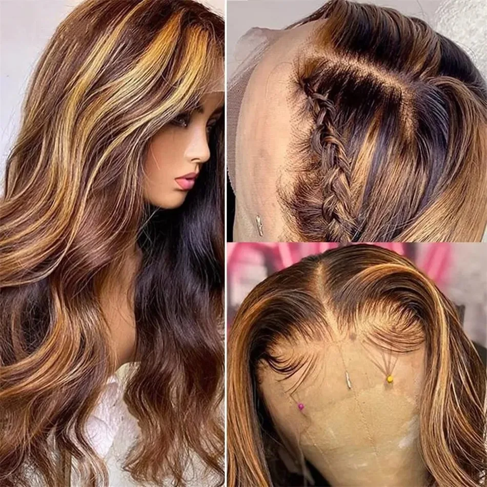 Wig rambut manusia renda depan 13x6 Hd Wig ombak tubuh longgar 30 inci Wig rambut manusia Brasil gelombang tubuh pilihan sorot untuk wanita