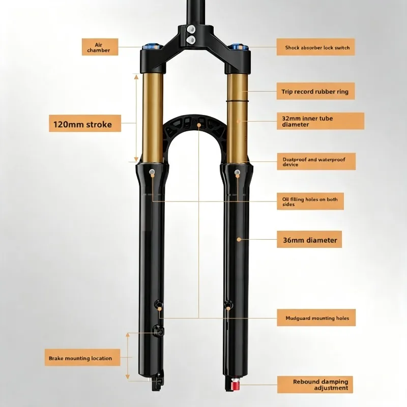 26 27.5 Inch Mountain Bike Air Fork, Damping Rebound Adjustment  Suspension Front Shock Absorber Fork