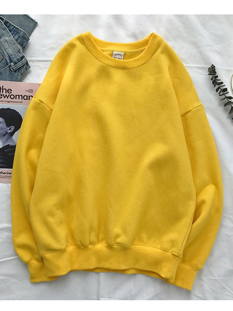 بلوفر نسائي لون سادة برقبة دائرية فضفاض غير رسمي بغطاء للرأس هاراجوكو الجمالي ملابس الشارع المخملي بلوزات بيضاء كورية البوب #5