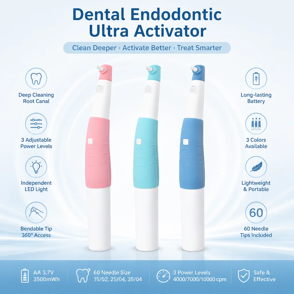 Dental Sonic irygator porady Endo aktywator bezprzewodowe ultradźwiękowe mycie zębów z 60 końcówkami akumulator ładowany przez USB