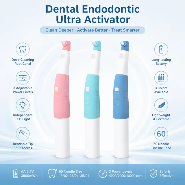 Dental Sonic irygator porady Endo aktywator bezprzewodowe ultradźwiękowe mycie zębów z 60 końcówkami akumulator ładowany przez USB