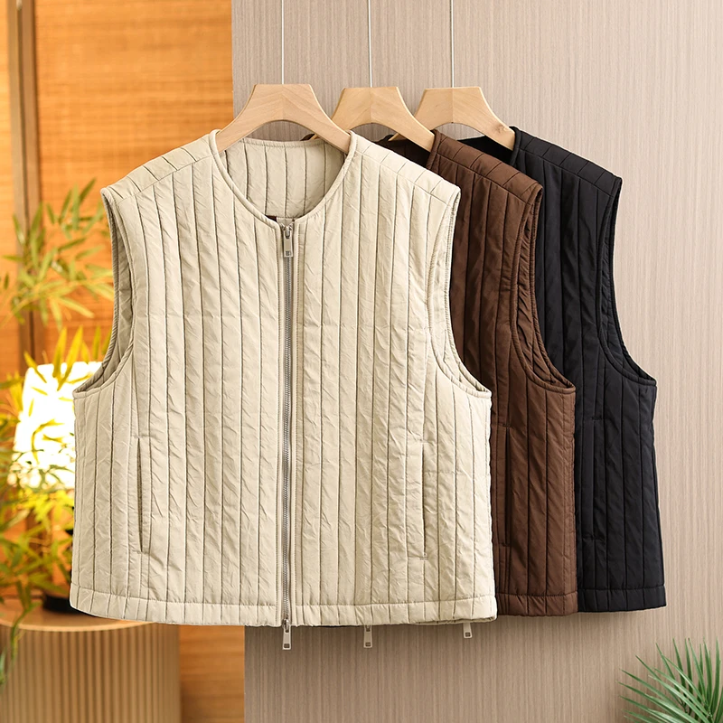 

Женский утепленный стеганый жилет-куртка на осень-зиму, новая модель в стиле ретро, на молнии, без подкладки, модная верхняя одежда из смесового хлопка и полиэстера