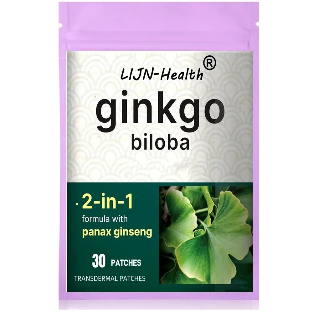 Ginkgo Biloba Transdermal Patches（30 Patches） with Panax Ginseng Promotes Memory, Focus, and Brain Health