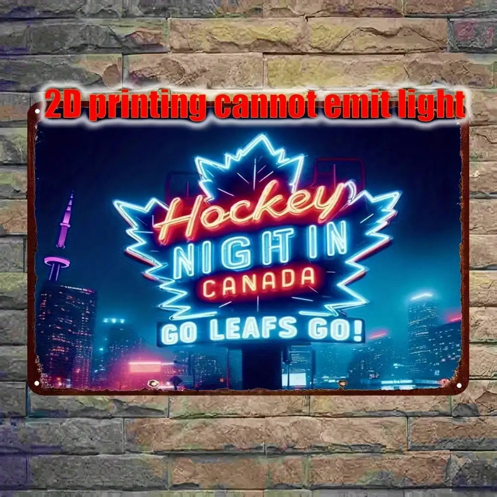 Letrero de neón de hoja de arce de Canadá, arte de pared plana 2D, decoración Retro Vintage nocturna de Hockey