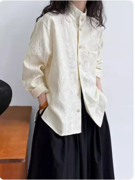 

New Chinese Sle Long Sve Acetate Satin Embroidered irt Women's Spring Faion Retro National Trend Tang Costume Top De...