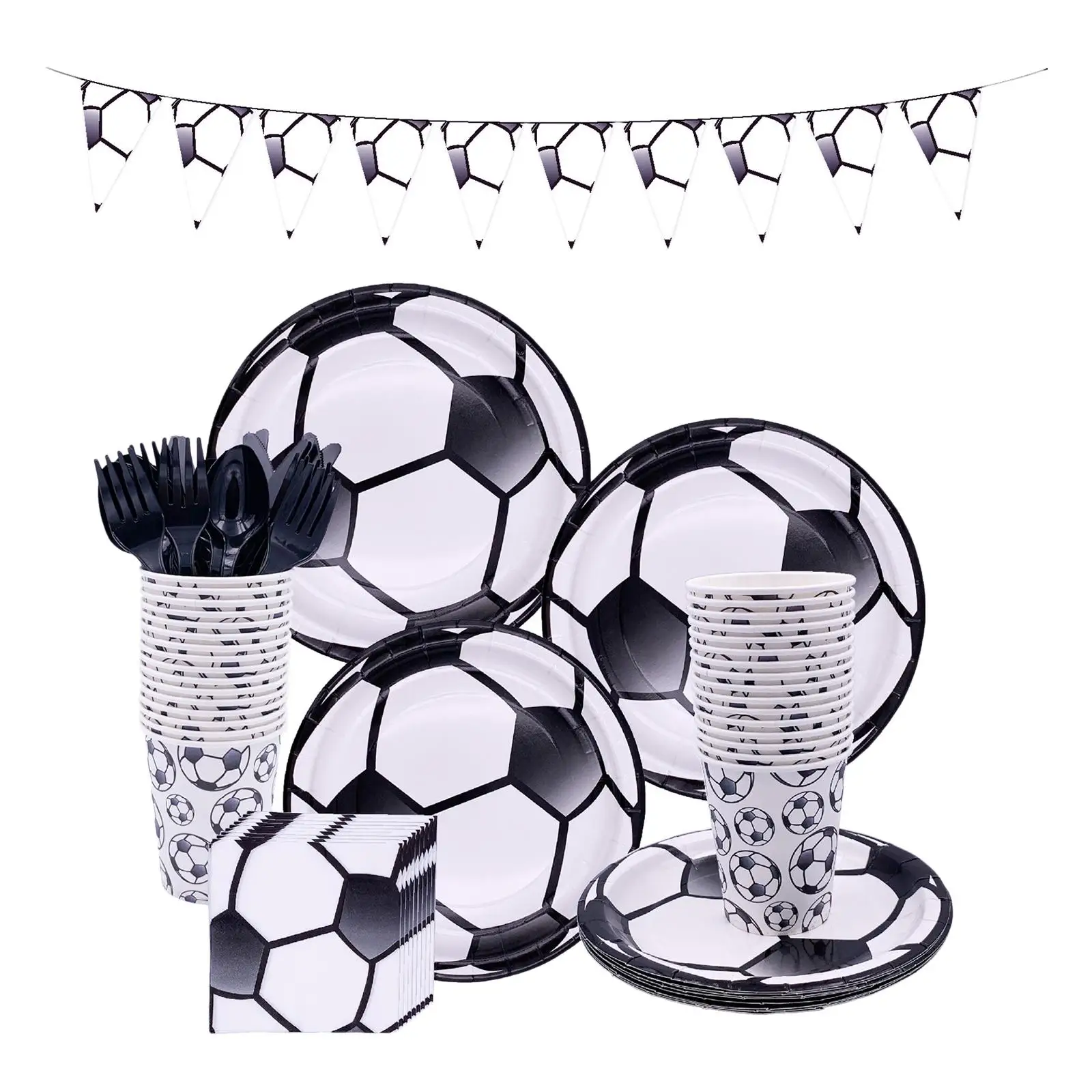 16 Guest Party Tableware Set Soccer Cup Forks Napkins for Graduation