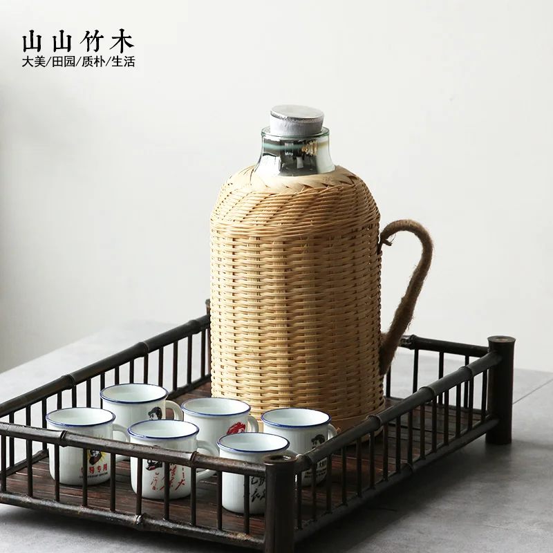 Kettle Stainless Steel Household Handmade Bamboo Traditional Wooden Plug Suitable for Tea Office Living Room Thermos Glass Liner